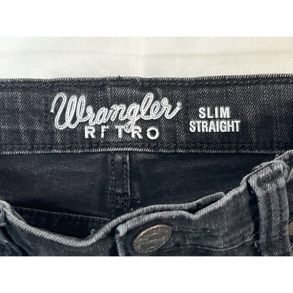 Wrangler Retro Slim Straight Black Cowboy Denim Jeans Boys 12R Adjustable Waist - Picture 4 of 11
